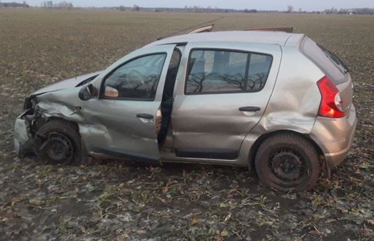 На Київщині через несподіване пошкодження колеса легковик злетів у кювет (ФОТО)